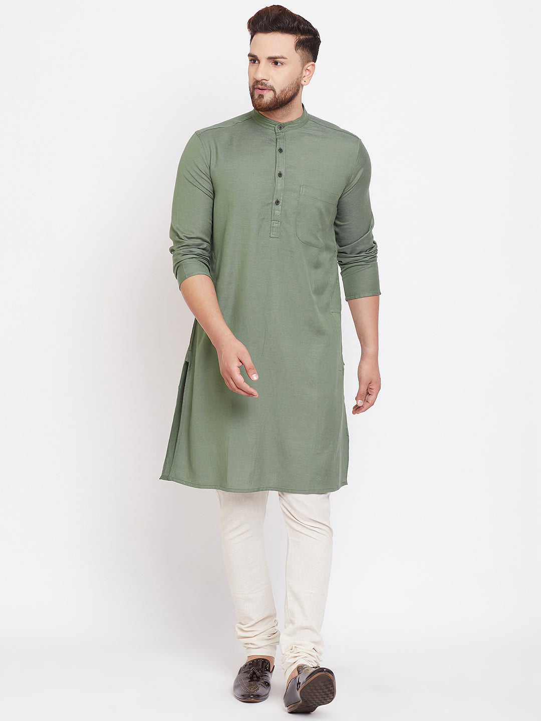 Men's Linen Kurta With Band Collar - Even Apparels