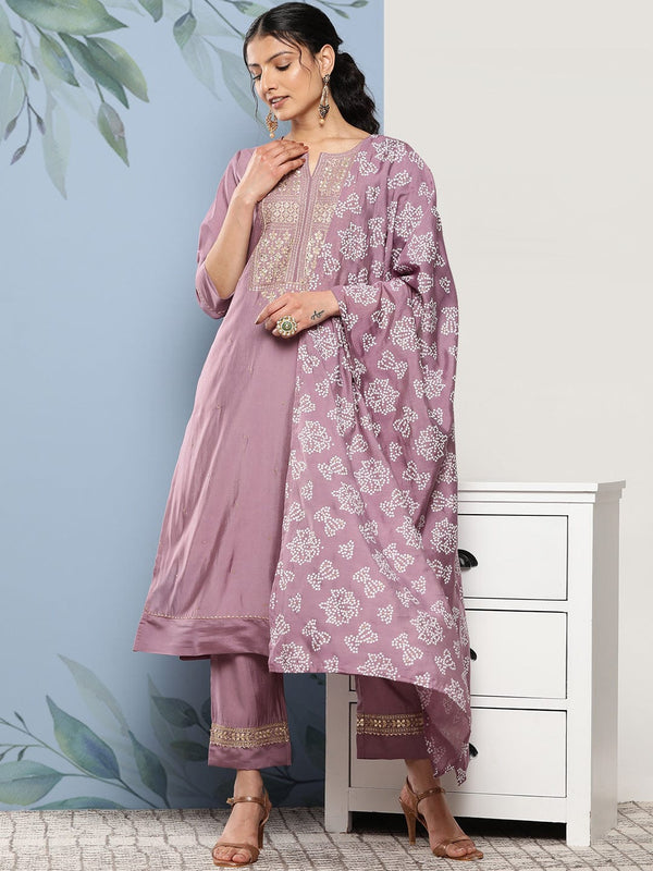 Women Mauve Ethnic Motifs Gotta Patti Kurta with Trousers & With Dupatta - Varanga