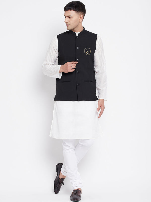 Men's White Kurta Sets with Eid Insignia Jackets(2PC) - Even Apparels