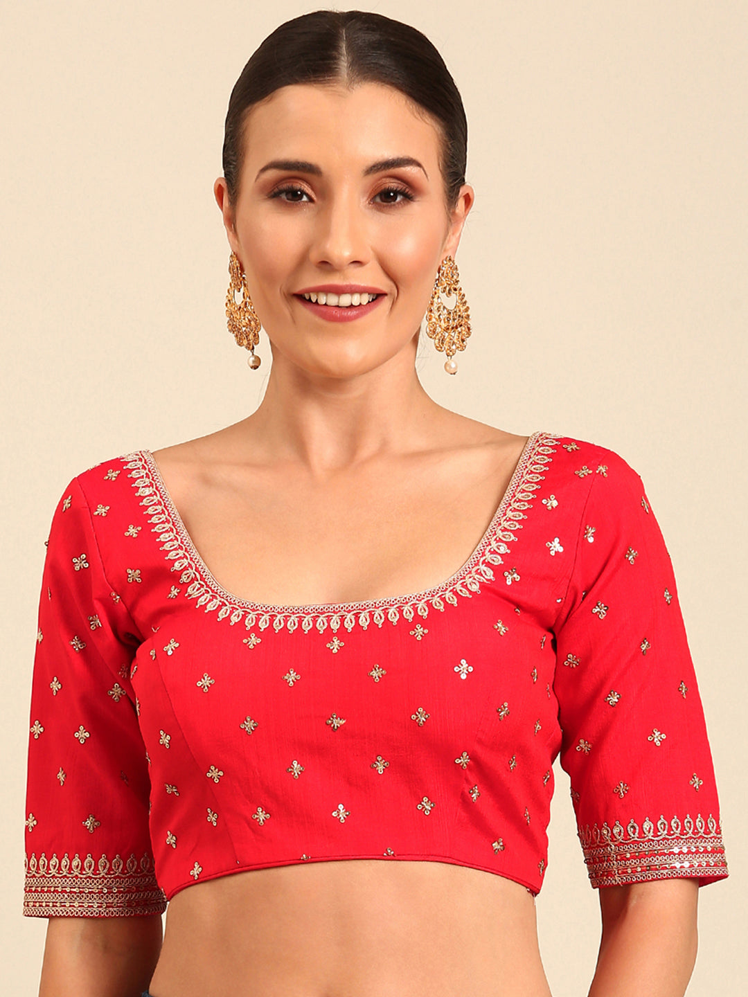 Women's Red-Toned Pure Silk Embroidery Work Readymade Blouse - Royal Dwells