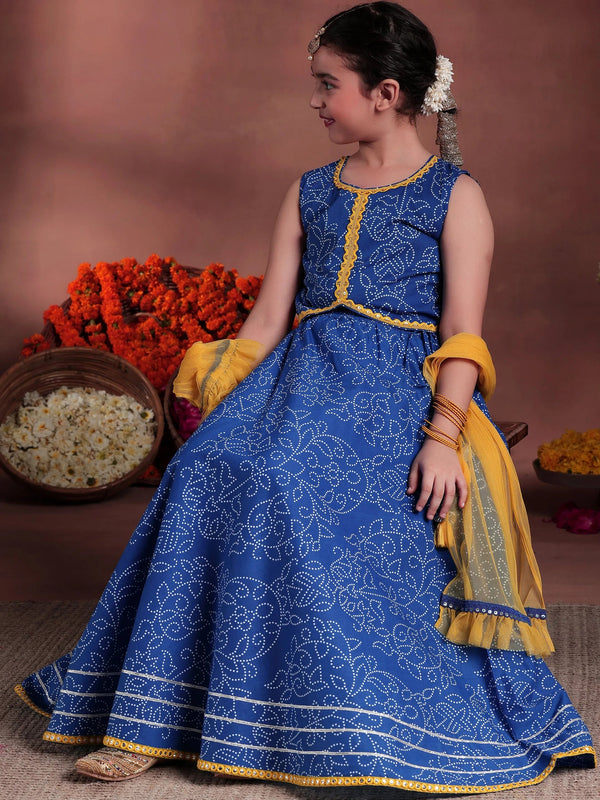 Kids Blue Printed Cotton Ready to Wear Lehenga Choli