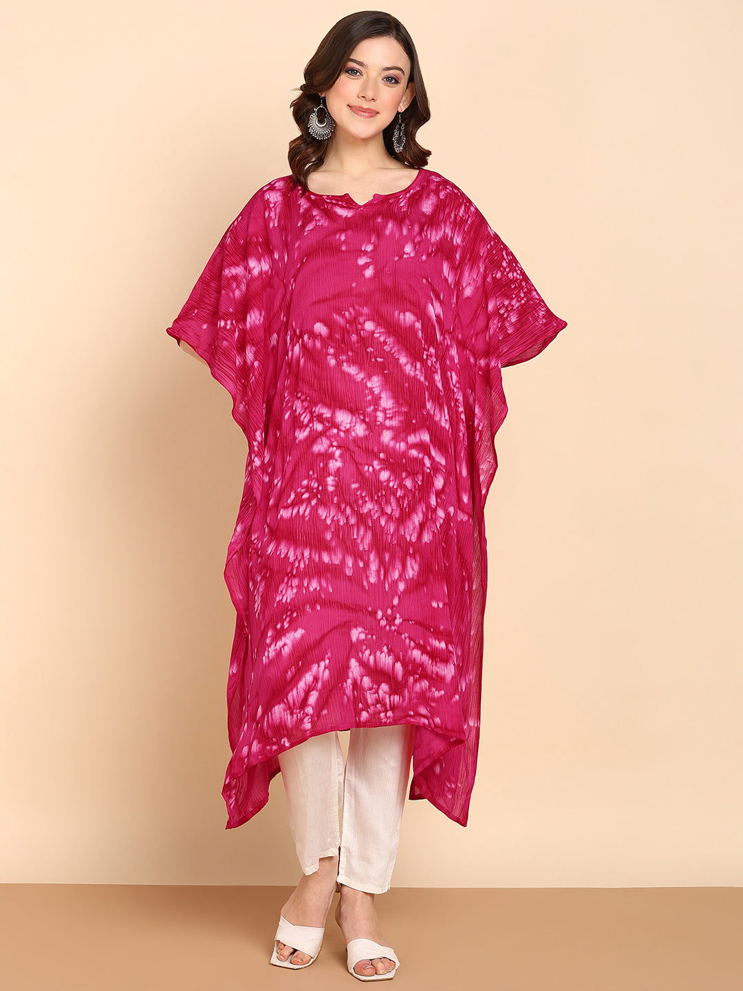 Women's Fuchsia Crepe Kaftan - Maaesa