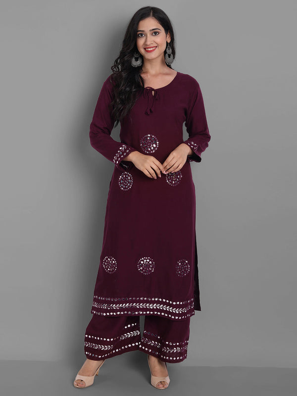 Women's Embroidred Kurta Pant Set (Maroon) - Noz2Toz