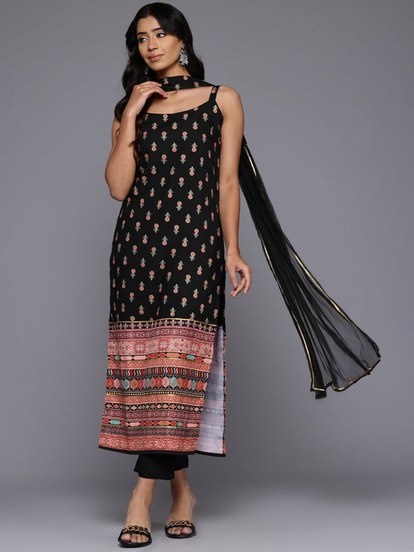 Floral Printed Gotta Patti Kurta With Trousers & Dupatta