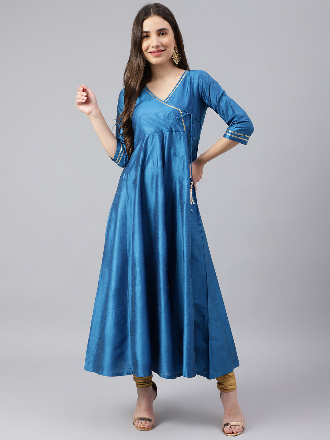 Women's Blue Angrakha Anarkali Kurta - Deckedup