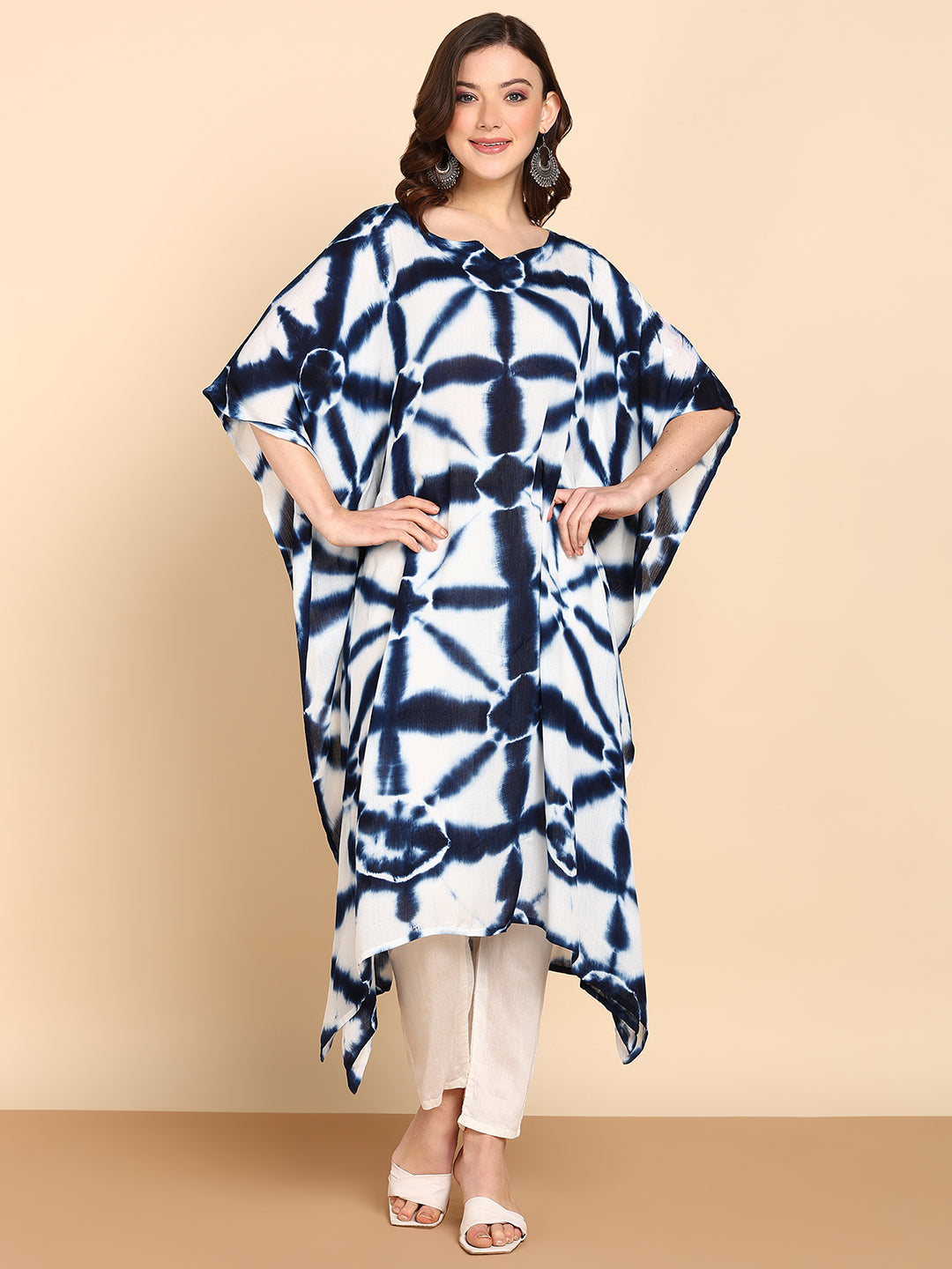 Women's Navy Blue Crepe Kaftan - Maaesa