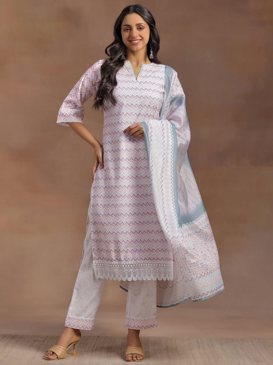 Pink Embroidered Cotton Blend Straight Suit With Dupatta - Jashvi