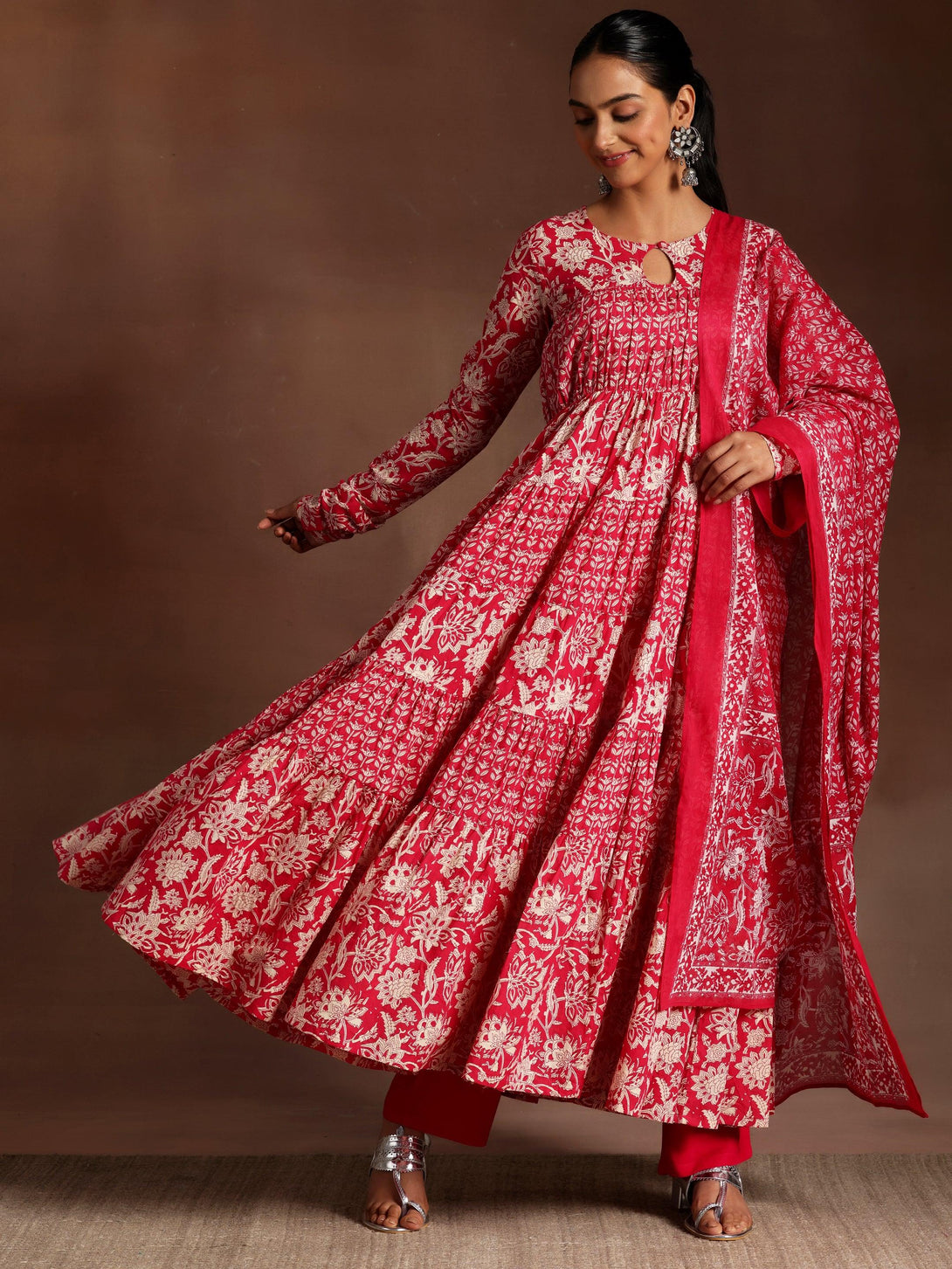 Kashish Pink Printed Cotton A-Line Kurta With Trousers & Dupatta - Jashvi