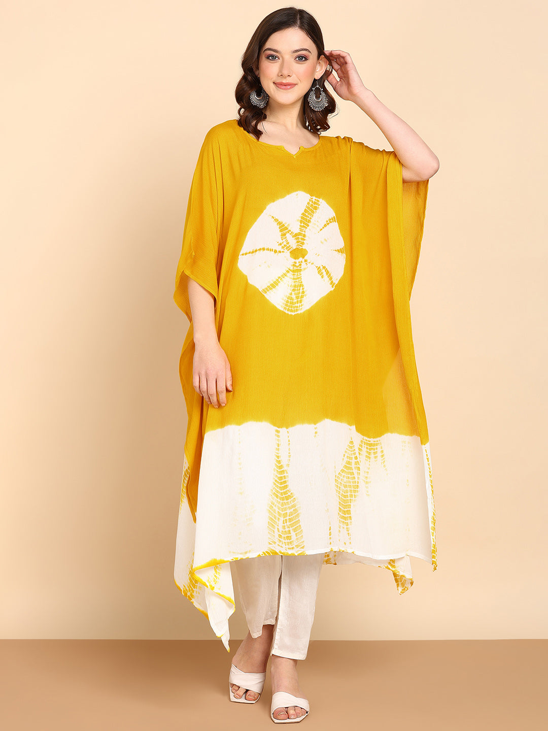 Women's Yellow Crepe Kaftan - Maaesa