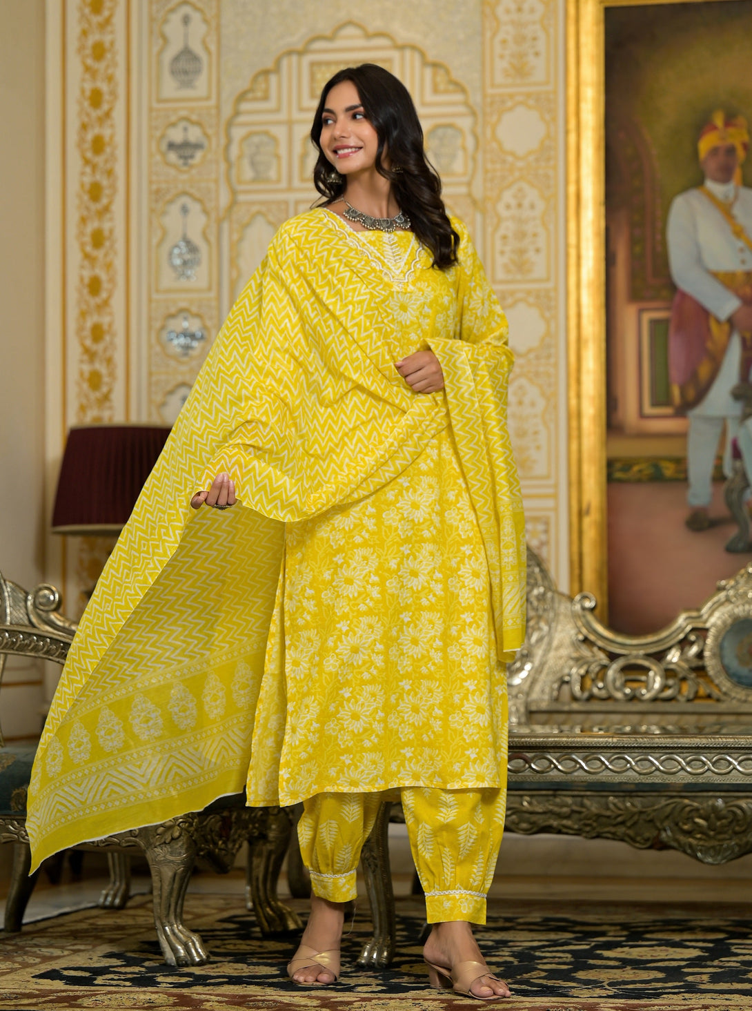 Women's Yellow Embroidery Viscose Rayon Kurta Set - Alvami