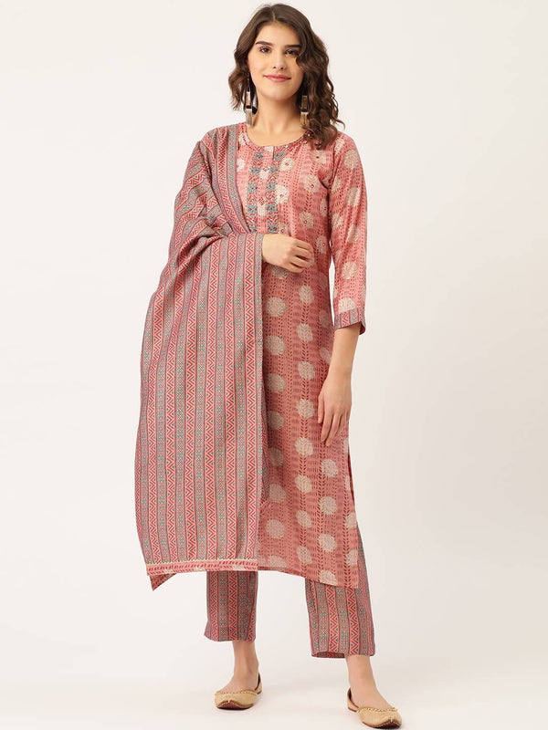 Women's Rayon Printed Suit Set with Adda Work & Dupatta - Maaesa