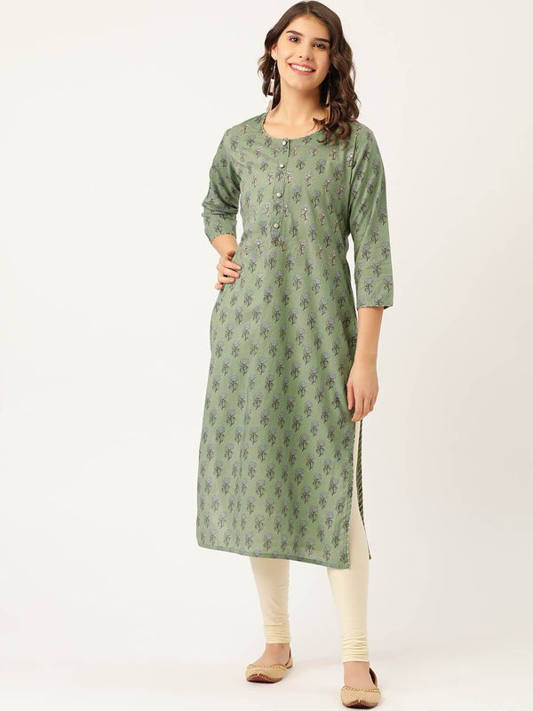 Women's Cotton Printed with Zari Adda highlight work Kurta - Maaesa