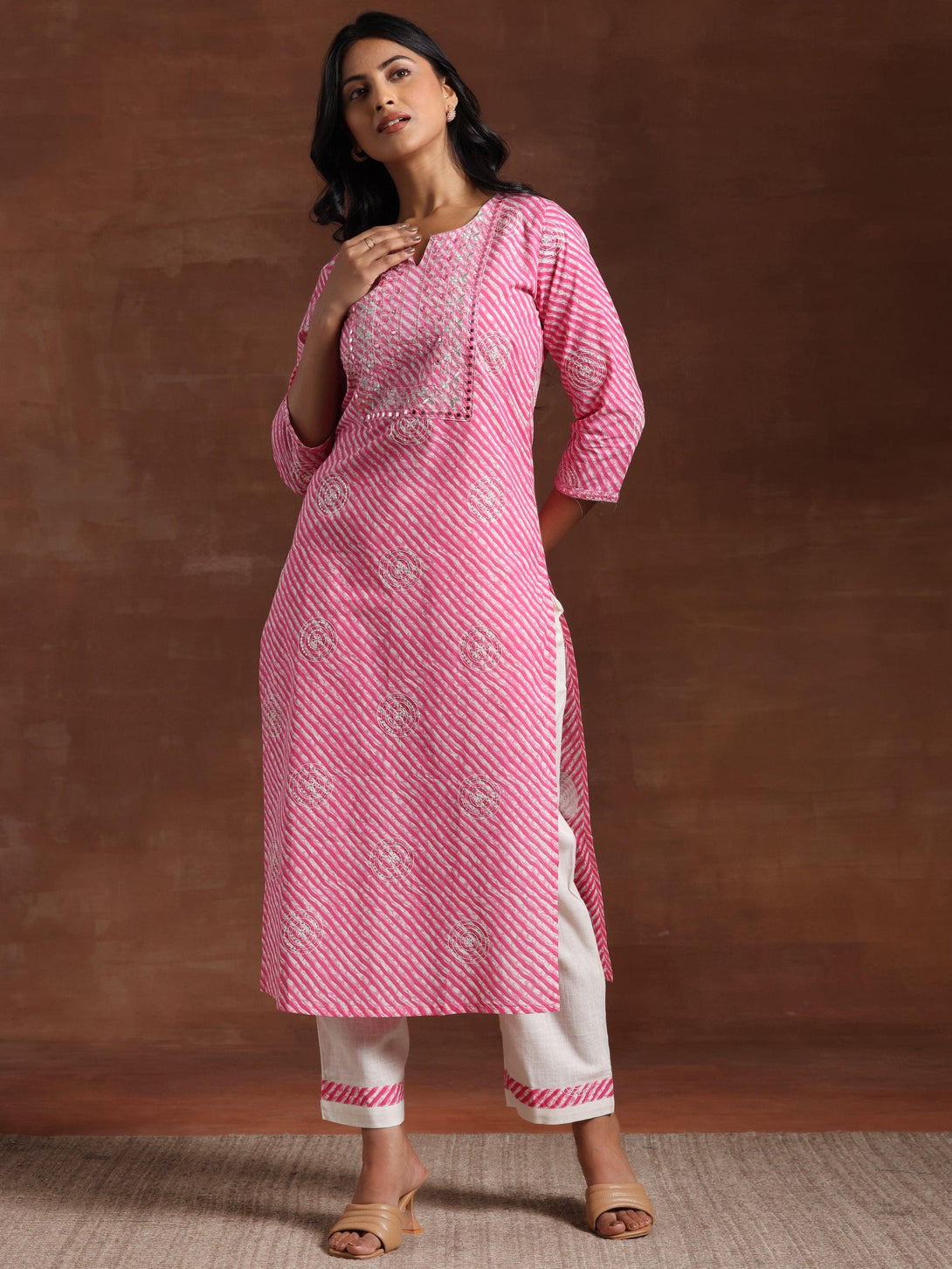 Pink Printed Cotton Straight Kurta Set - Jashvi