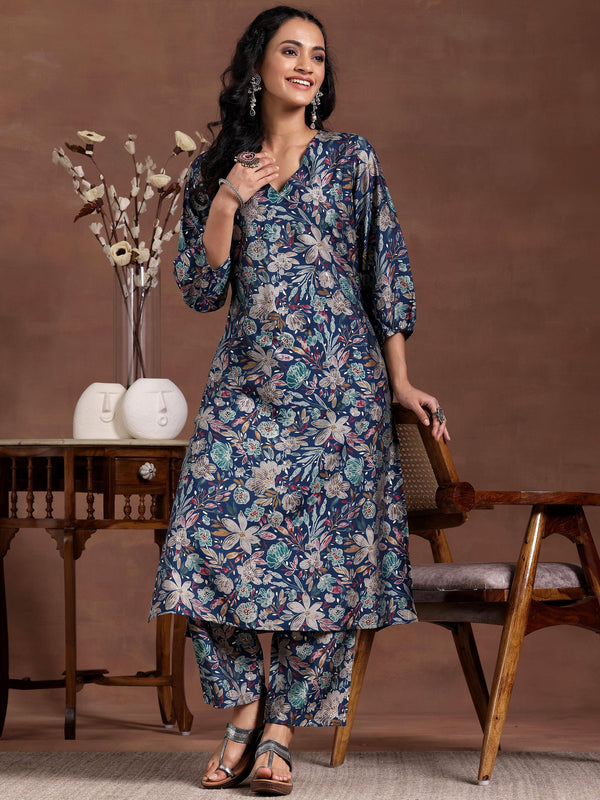 Blue Printed Silk Blend Co-Ords - Jashvi