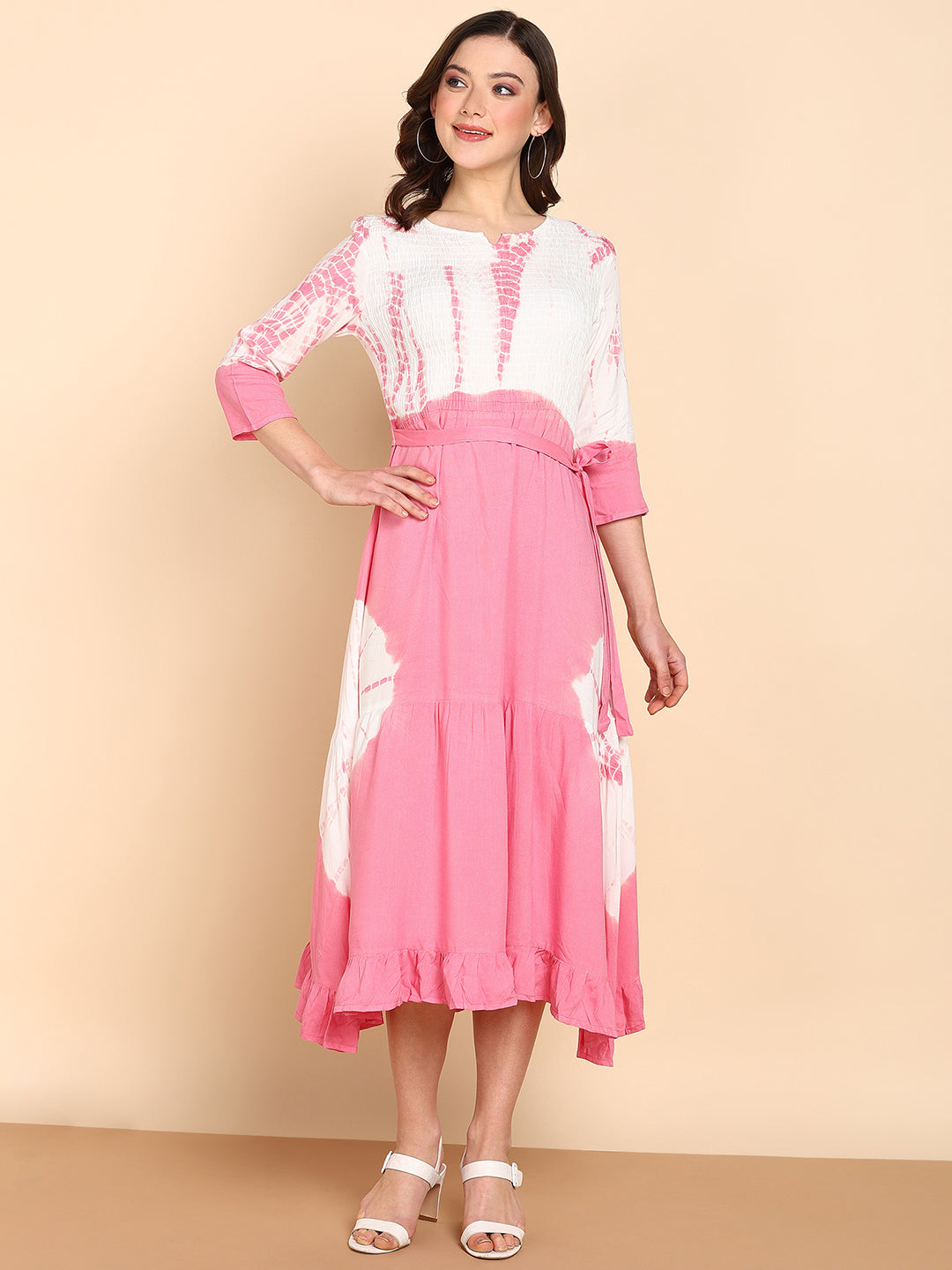 Women's Rayon Pink Regular Dress - Maaesa