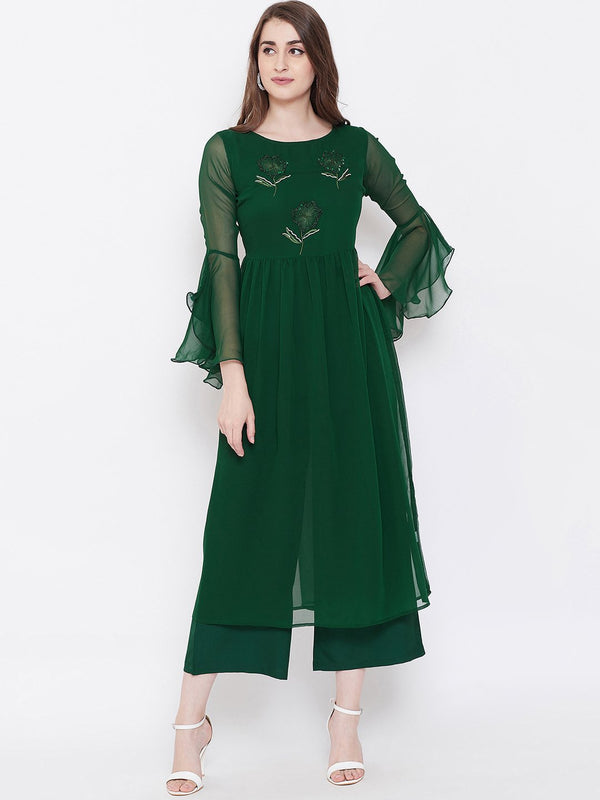 Women's Embroidered Kurta and Palazzo Set - BitterLime