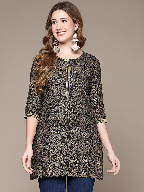 Women's Black Printed Tunic - Anubhutee USA