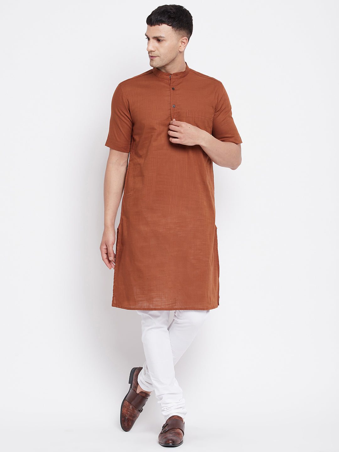 Men's H/S Pure Cotton Kurta With Band Collar - Even Apparels