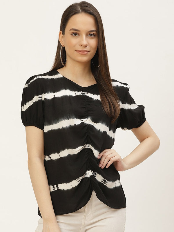 Women's Black Rayon Tie-Dye Top (1pc) - Maaesa