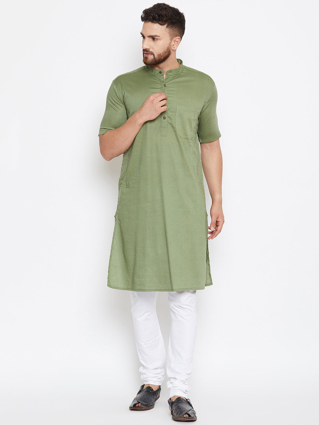 Men's Pure Cotton Kurta With Band Collar - Even Apparels