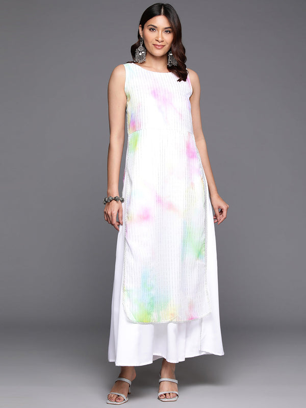 Tie and Dye Printed Boat Neck Ethnic Layered Dress