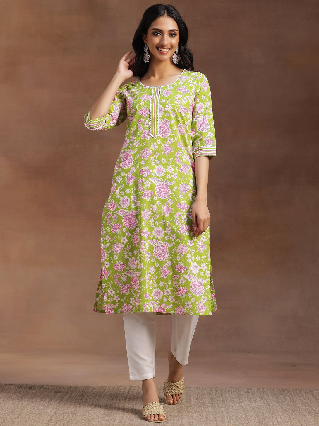 Green Printed Cotton Straight Kurta - Jashvi