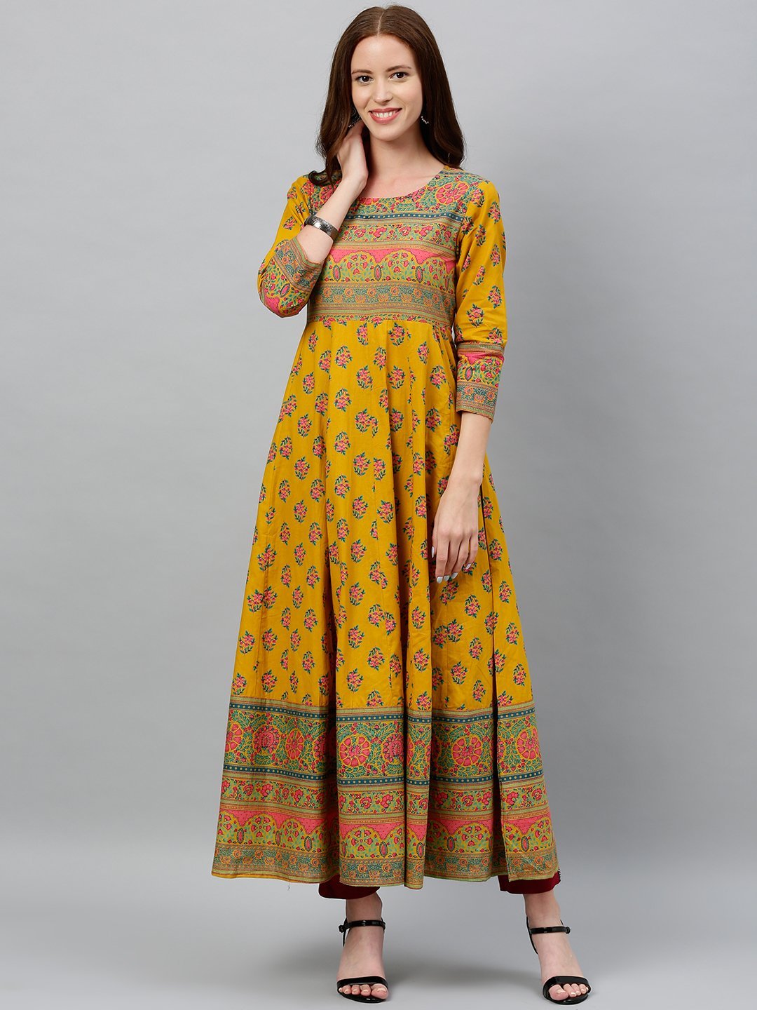 Women's Kilm Printed Cotton Fabric Anarkali - Kipek USA