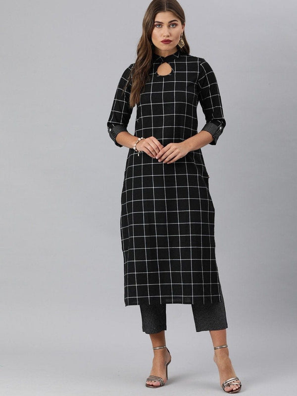 Women's KSUT Women Black & White Checked Kurti with Trousers - Varanga