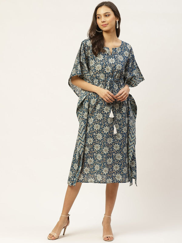 Women's Cotton Blue Kaftan Kurta - Maaesa