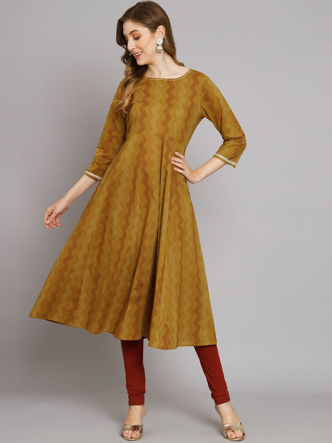 Women's Mustard Flared Anarkali Kurta  - Deckedup