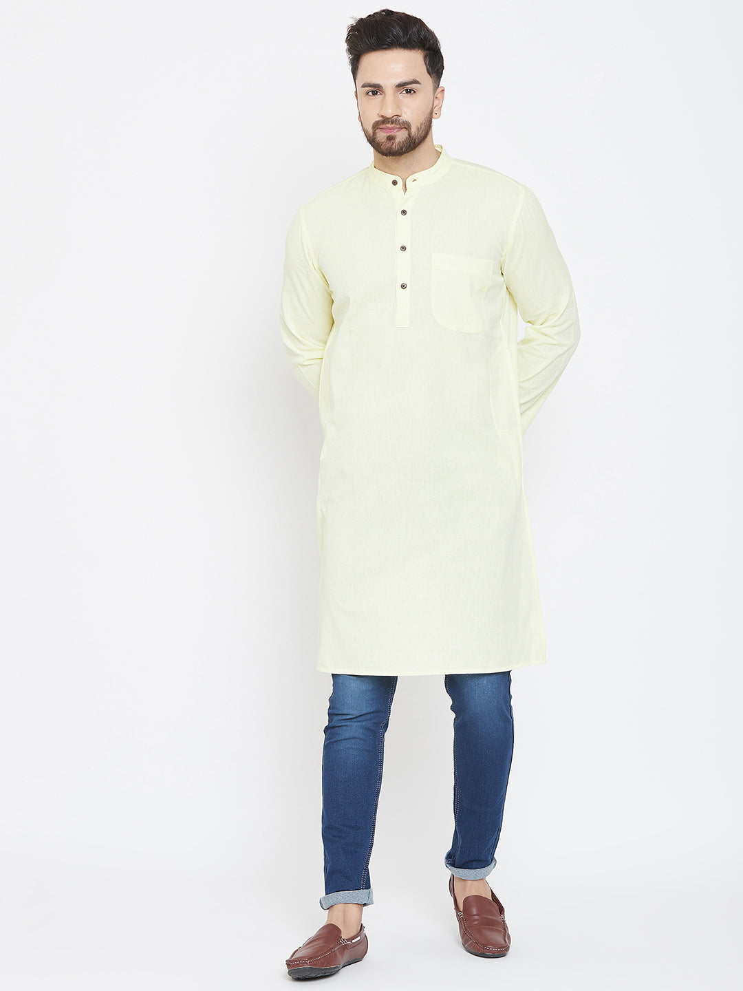 Men's Pure Cotton Kurta With Band Collar - Even Apparels