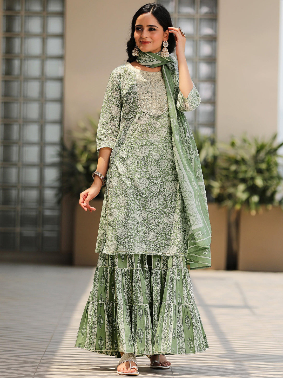 Green Yoke Design Cotton Straight Suit With Dupatta - Jashvi