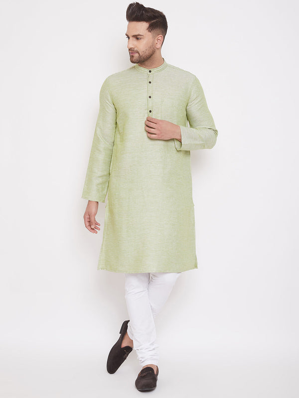 Men's Light Green Dobby Cotton Kurta - Even Apparels