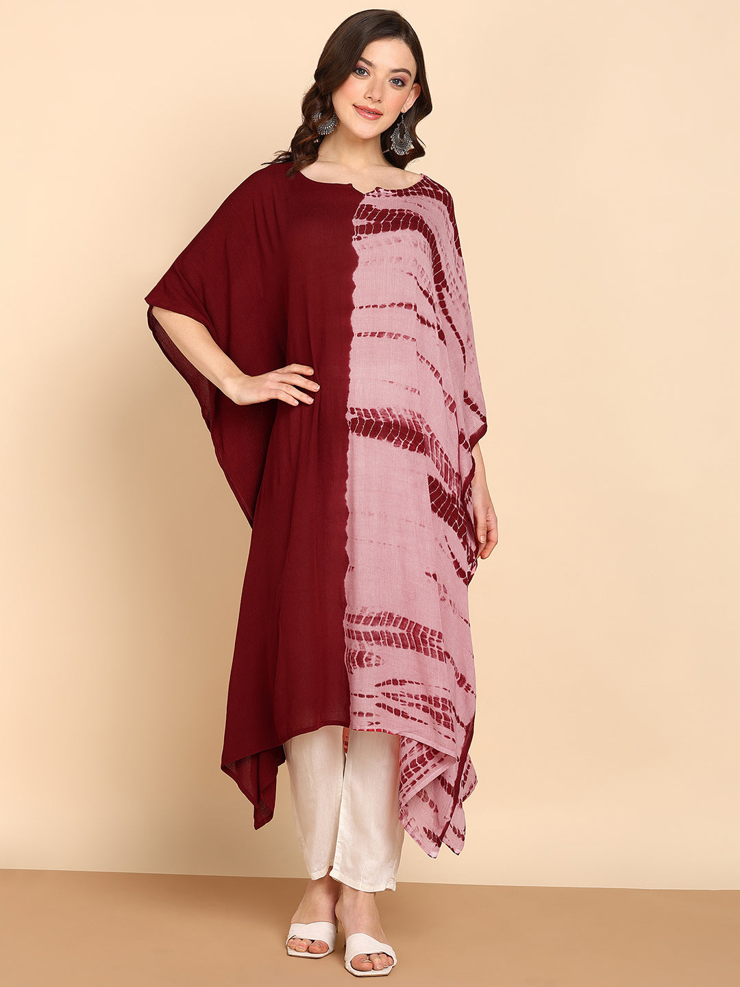 Women's Red Crepe Kaftan - Maaesa