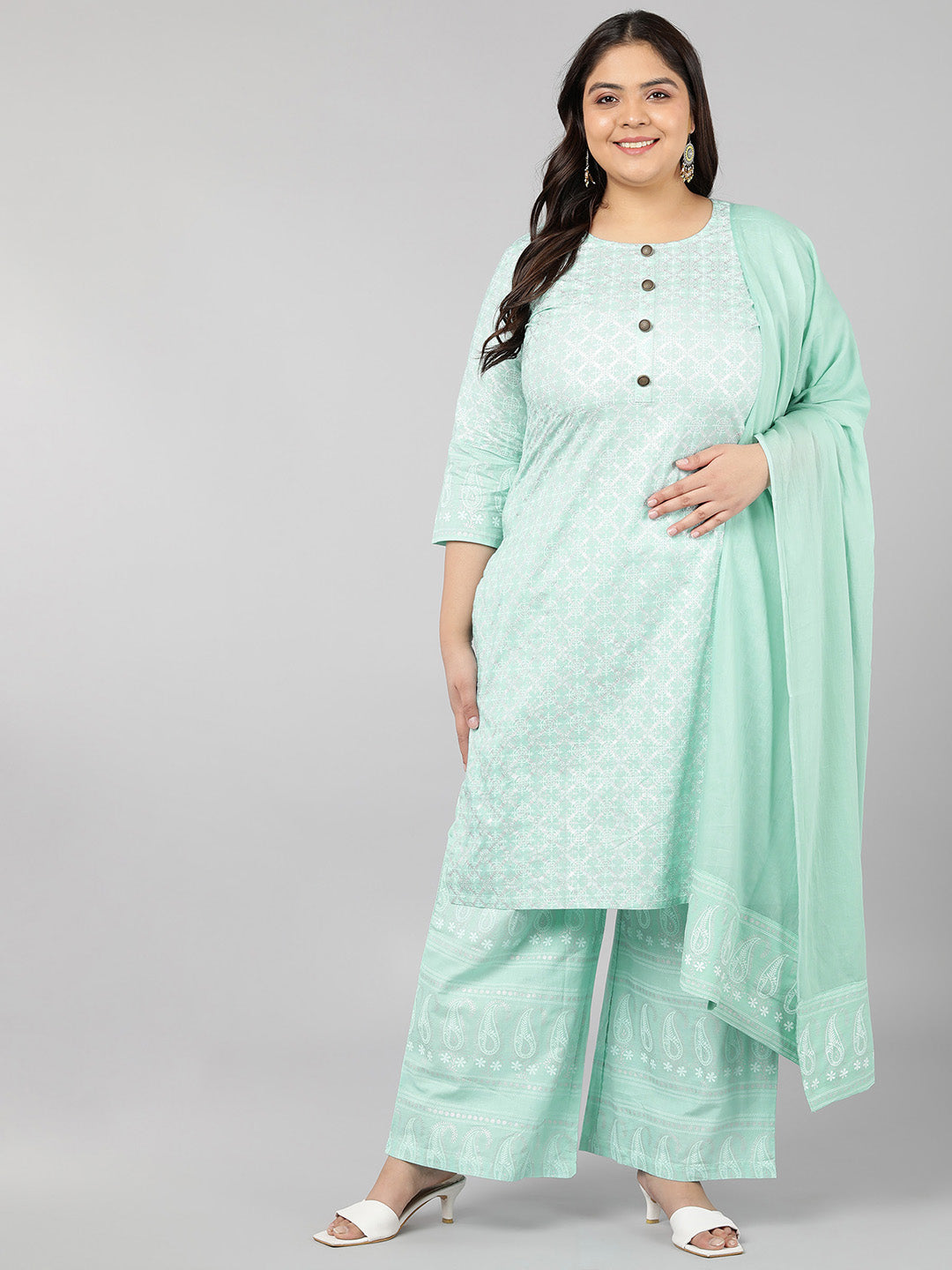 Women's Cotton Printed Straight Kurta Set (Sky Blue) - Kipek