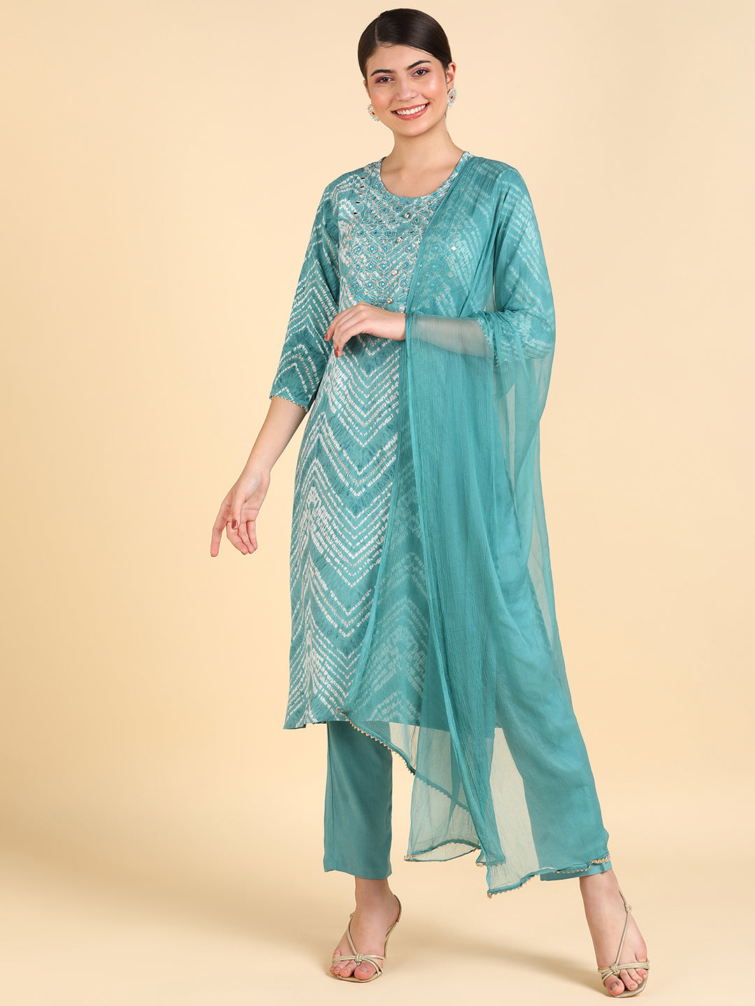 Women's Rayon Self-Design Green Kurta Set - Maaesa