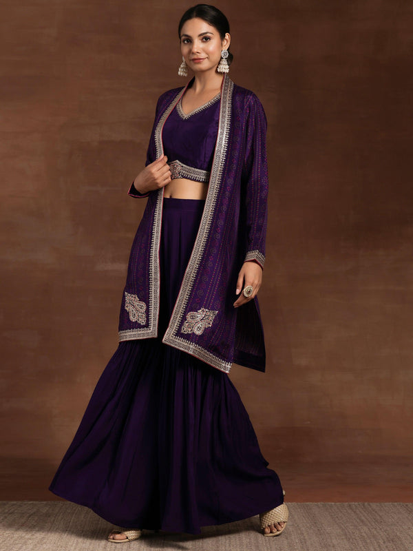 Purple Embroidered Silk Blend Co-Ords - Jashvi