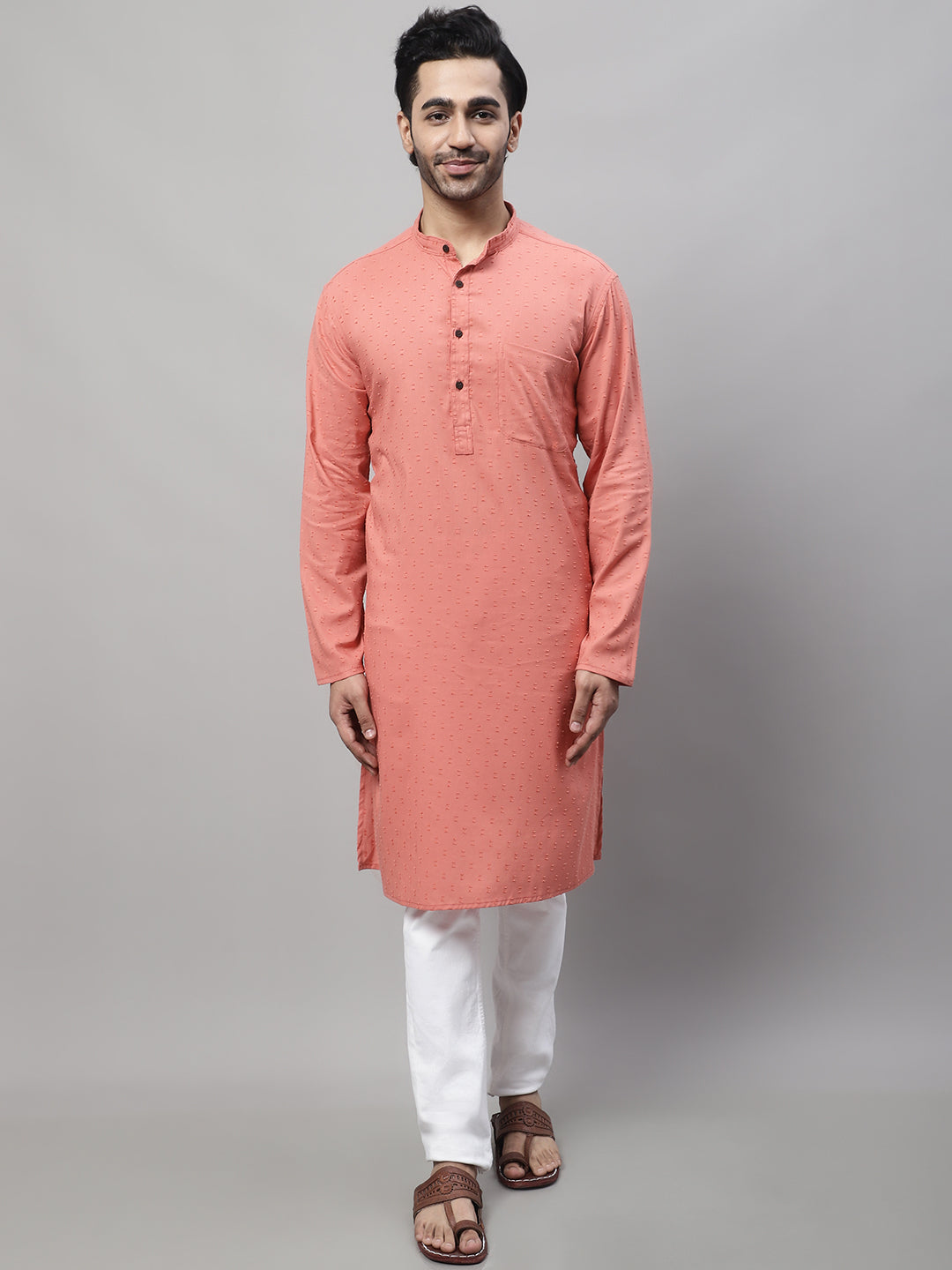 Men's Maroon Pure Cotton Kurta With Band Collar - Even Apparels