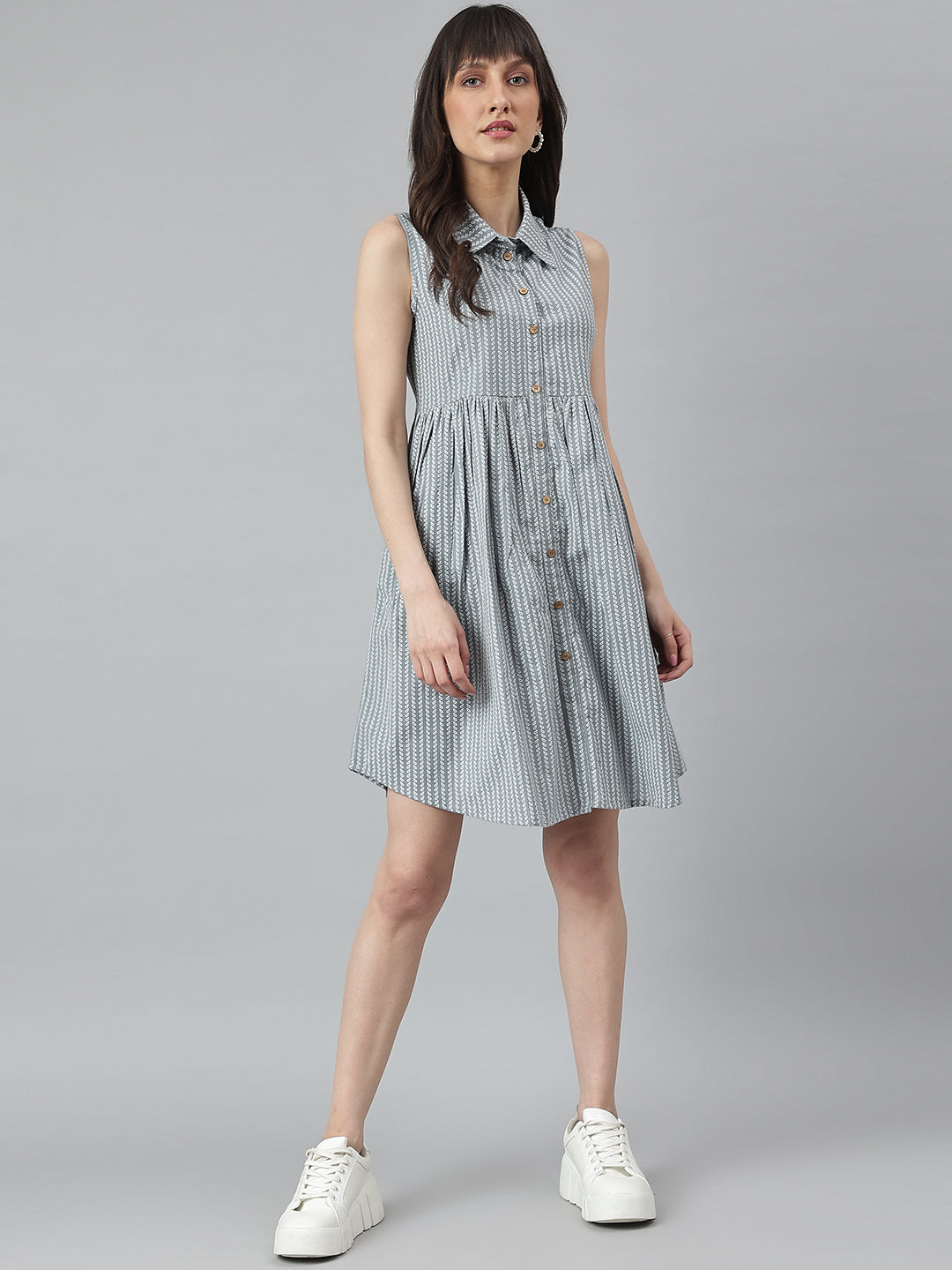 Women's Grey Printed Shirt Dress - Deckedup