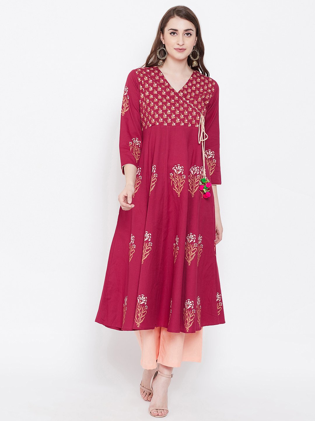 Women's Block Print Anarkali Kurta  - BitterLime