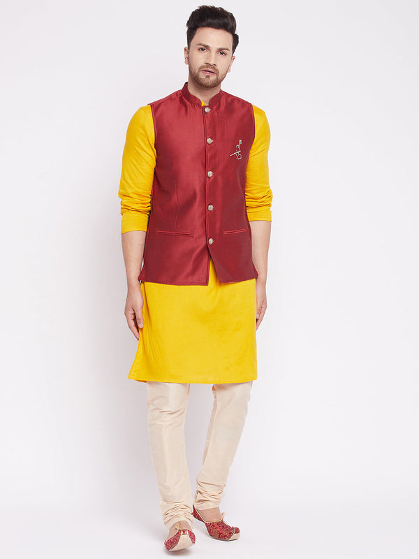 Men's Nehru Jacket With Embroided Insignia Of Lord Krishna -Even Apparels