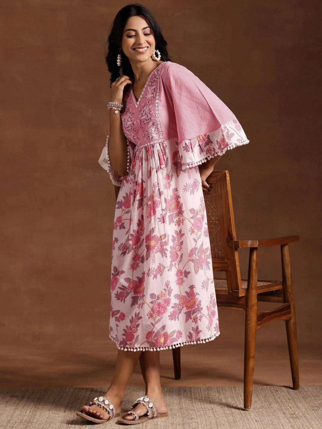 Pink Printed Cotton A-Line Kurta - Jashvi