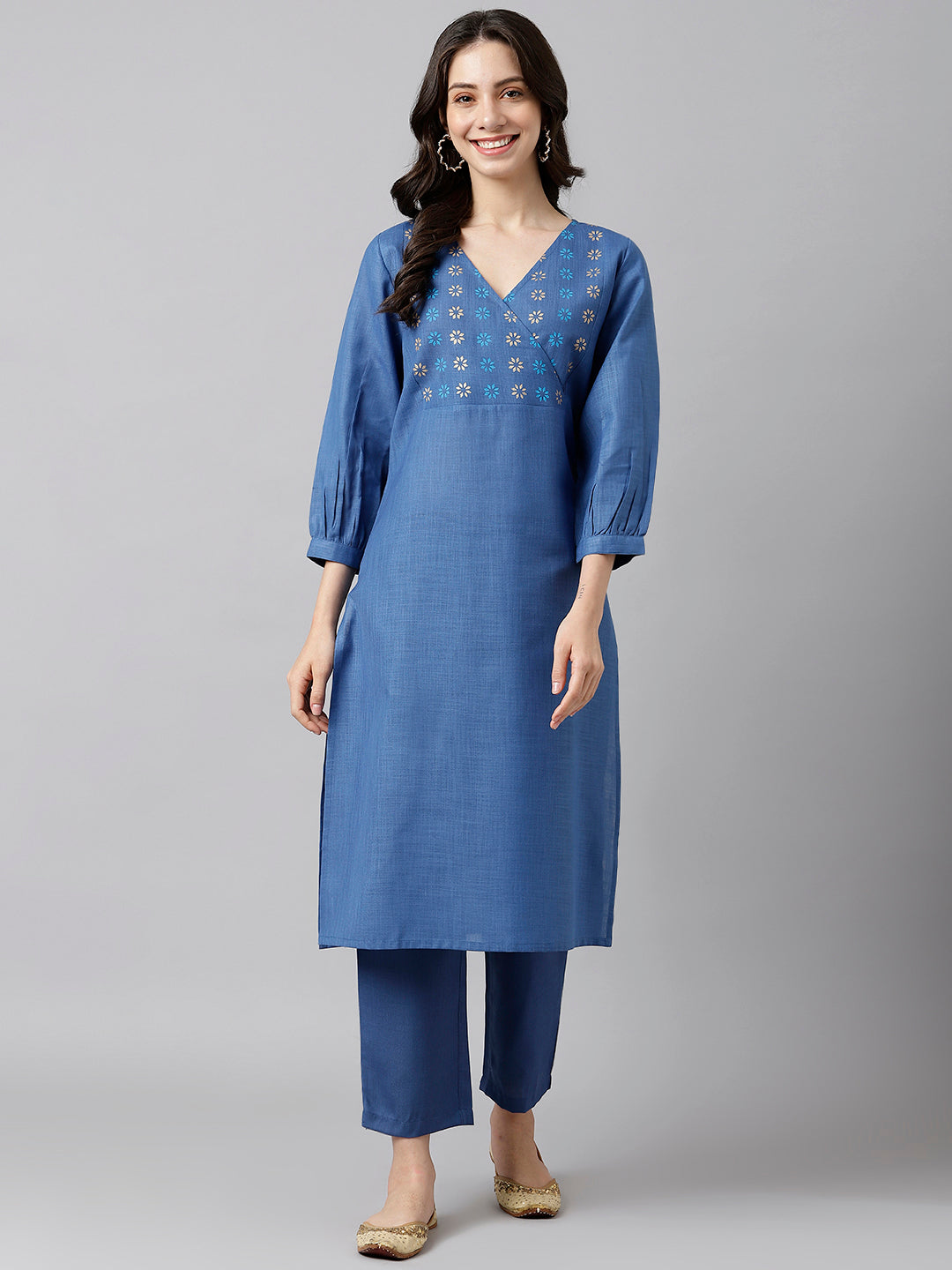 Women's Blue Yoke Design Kurta - Deckedup