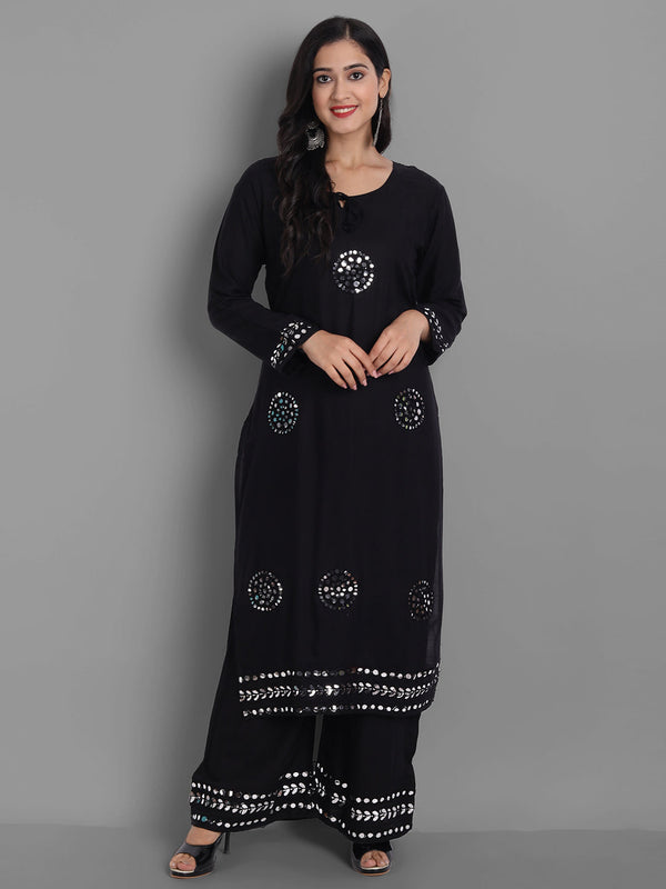 Women's Embroidred Kurta Pant Set (Black) - Noz2Toz