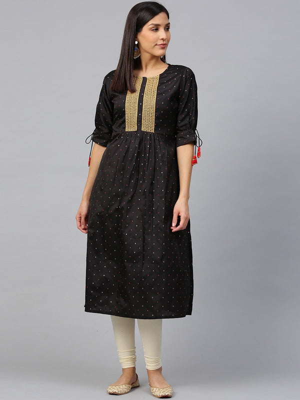 Jashvi Black Self Design A-Line Kurta