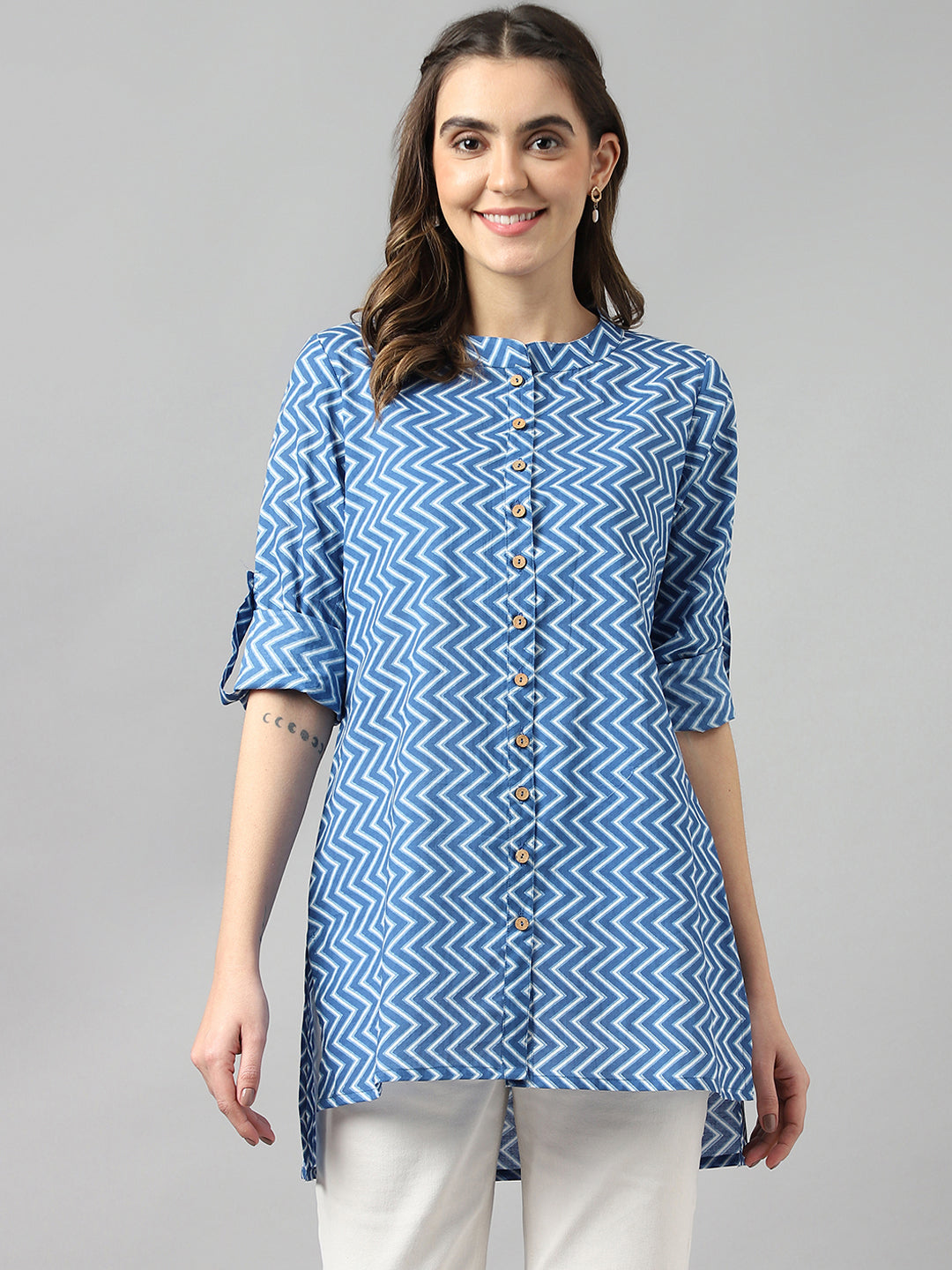 Women's Chevron Cotton Printed Casual Shirt - Deckedup