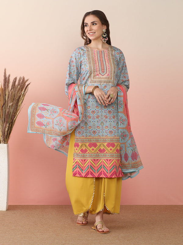 Women Ethnic Motifs Printed Regular Gotta Patti Kurta with Palazzos & With Dupatta