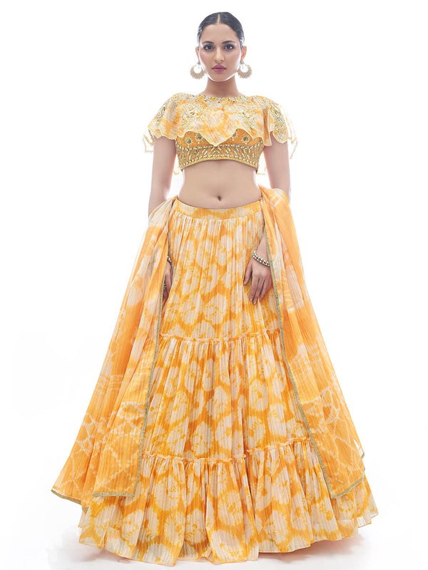 Women's Yellow Jaquard Embroidered Designer Lehenga - Myracouture