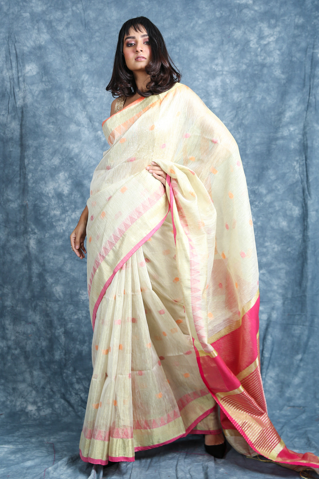 Women's  Tissue Saree with Broad Zari Border - Charukriti