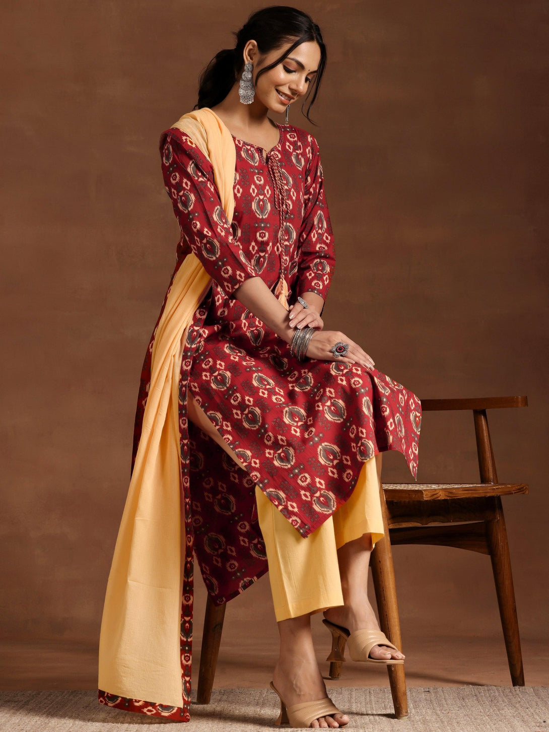 Maroon Printed Cotton Straight Suit With Dupatta - Jashvi